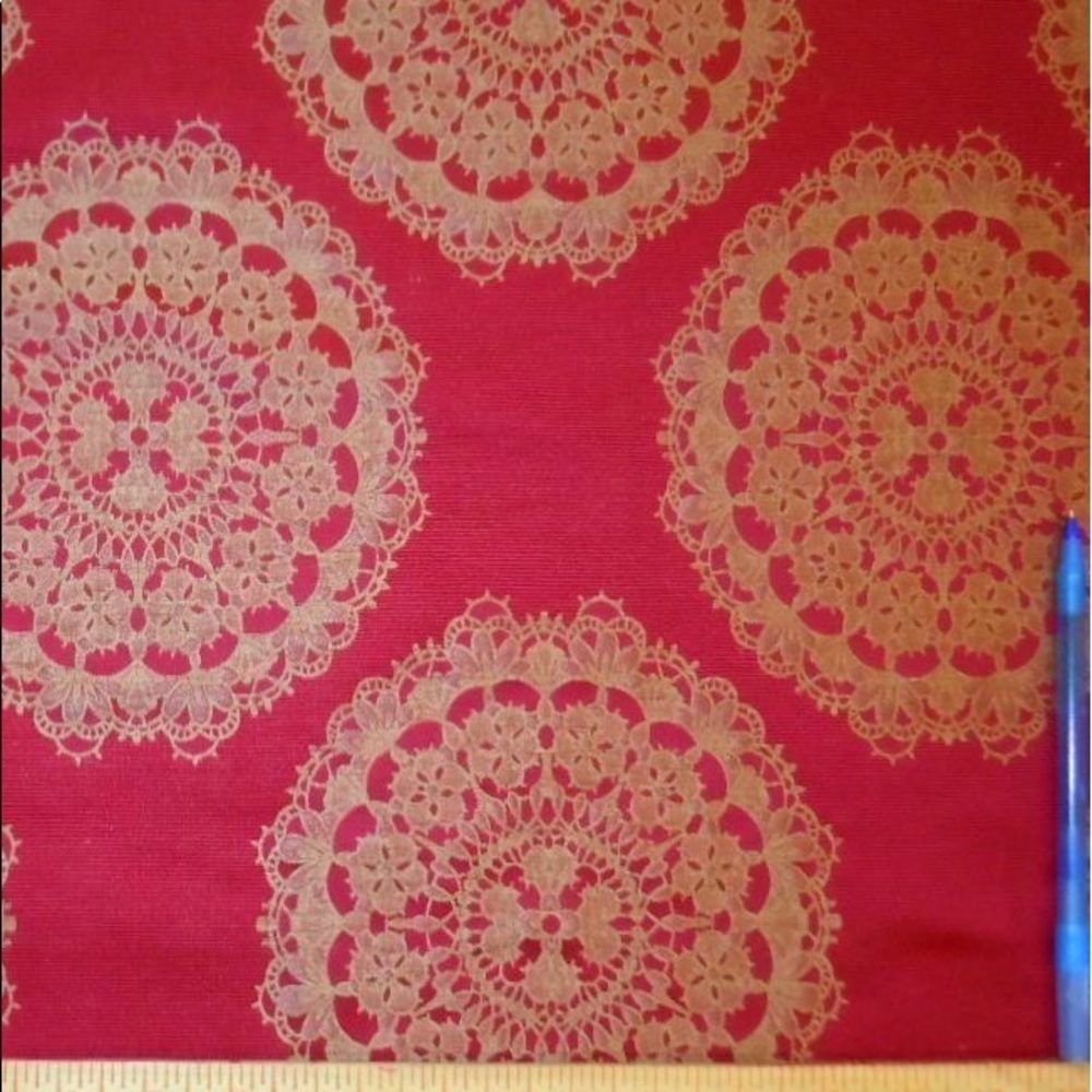 Damask Jacquard Medallion Crimson Red Fabric
